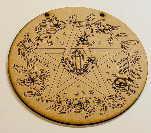 Pentagram Plaque - Flower Garland-BLANK