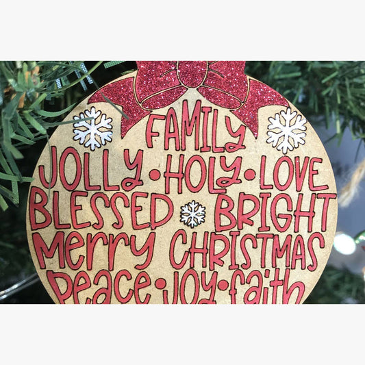 Christmas Words Bauble with Glittery Bow