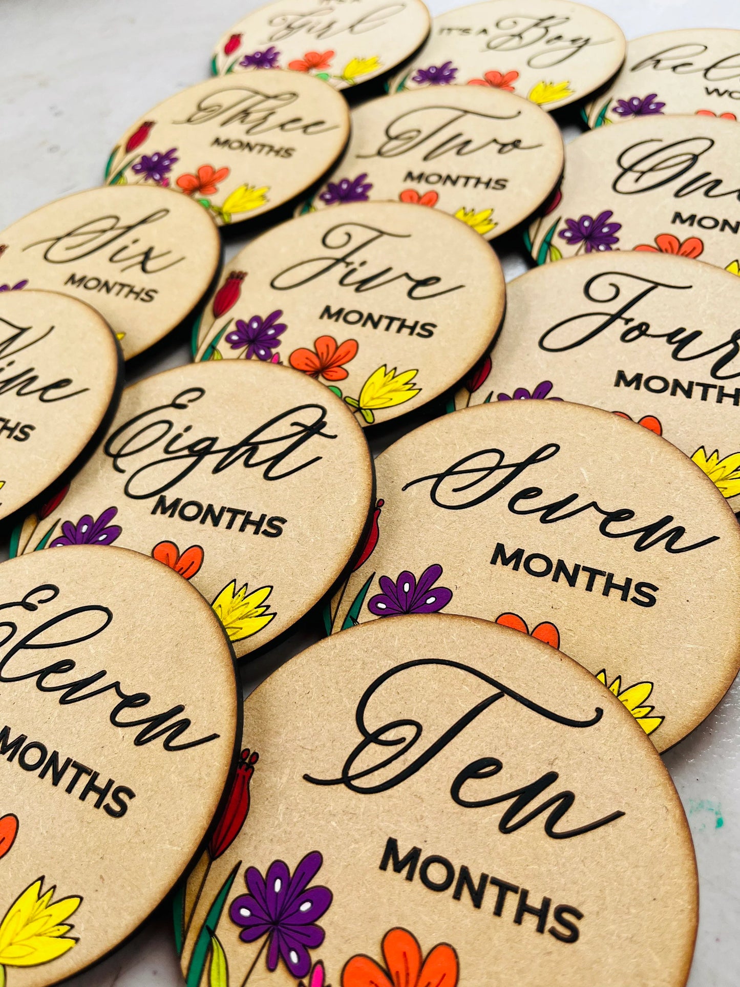 A pack of 15 wooden milestone markers, new baby gift